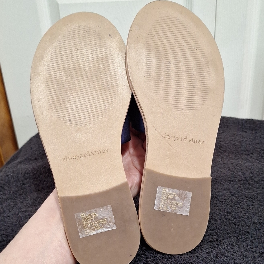 Vineyard Vines Leather Slip-On Blue and Tan Sandals-7 - Picture 7 of 9